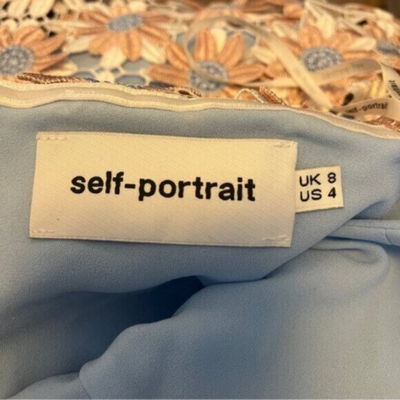 Self-Portrait 3D Floral Guipure Lace Off-Shoulder Midi Dress Pink Blue - Picture 8 of 11